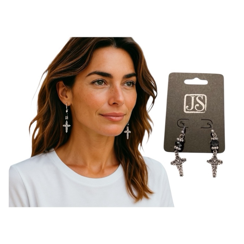 J S  Collection Designs Pierce Cross Earrings - Picture 2 of 7